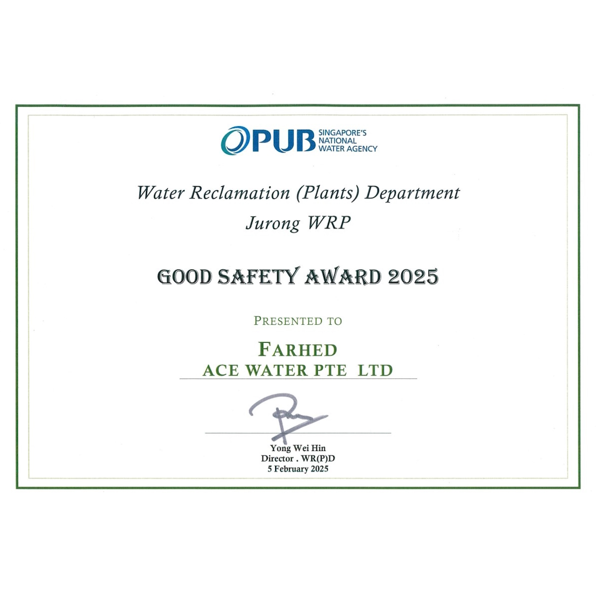 JWRP Good Safety Award